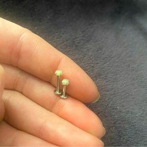 Set of two 16g body jewelry steel posts (6mm & 8mm long) w/prong set opal tops